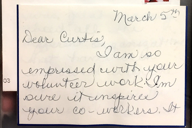 Handwritten note from Gap co-founder Doris Fisher to Curtis Pinkerton.